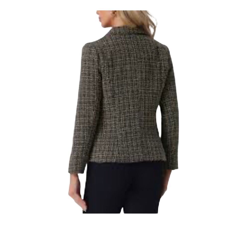 Worth tweed front zip blazer fully lined wool silk blend with buckle accents on